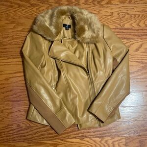 Jason Wu Tan Leather Jacket with Faux Fur Collar